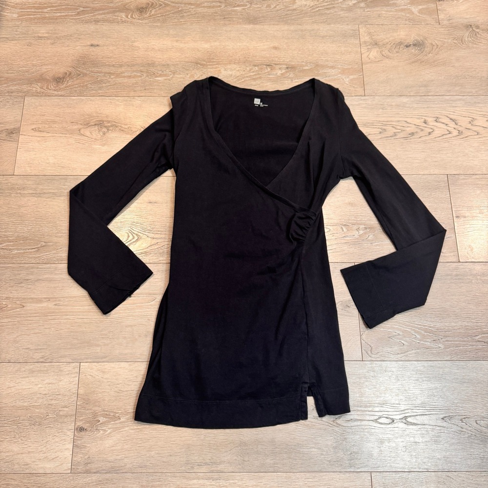GAP Black Wrap Style Long Sleeve Knit Tunic Top‎ Womens Size Medium M